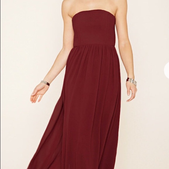 red maxi dress strapless